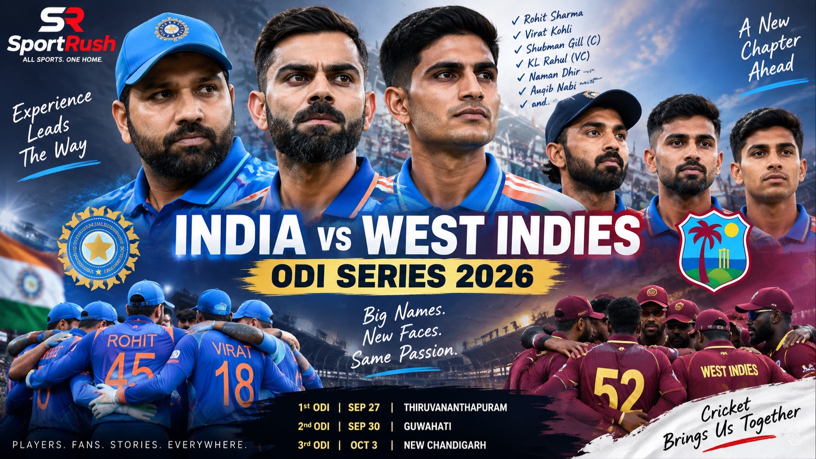 Rohit and Kohli Return as India Bring New Faces Into West Indies ODI Squad